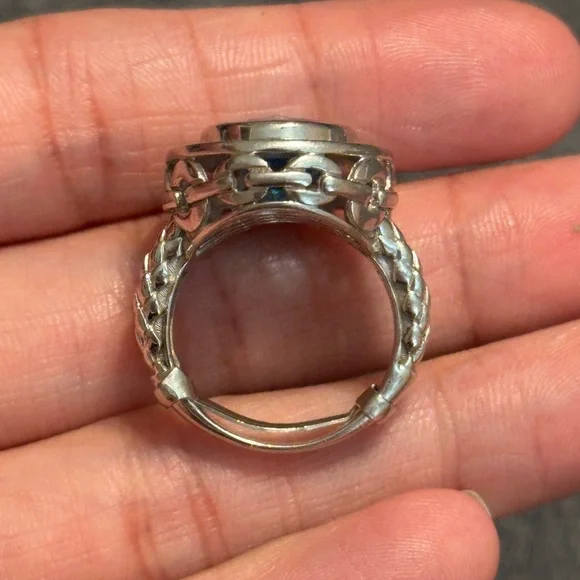 Sterling Silver Oval Blue Topaz Gemstone Ring w Braided & Chain Band, Sz 8 - Picture 7 of 8